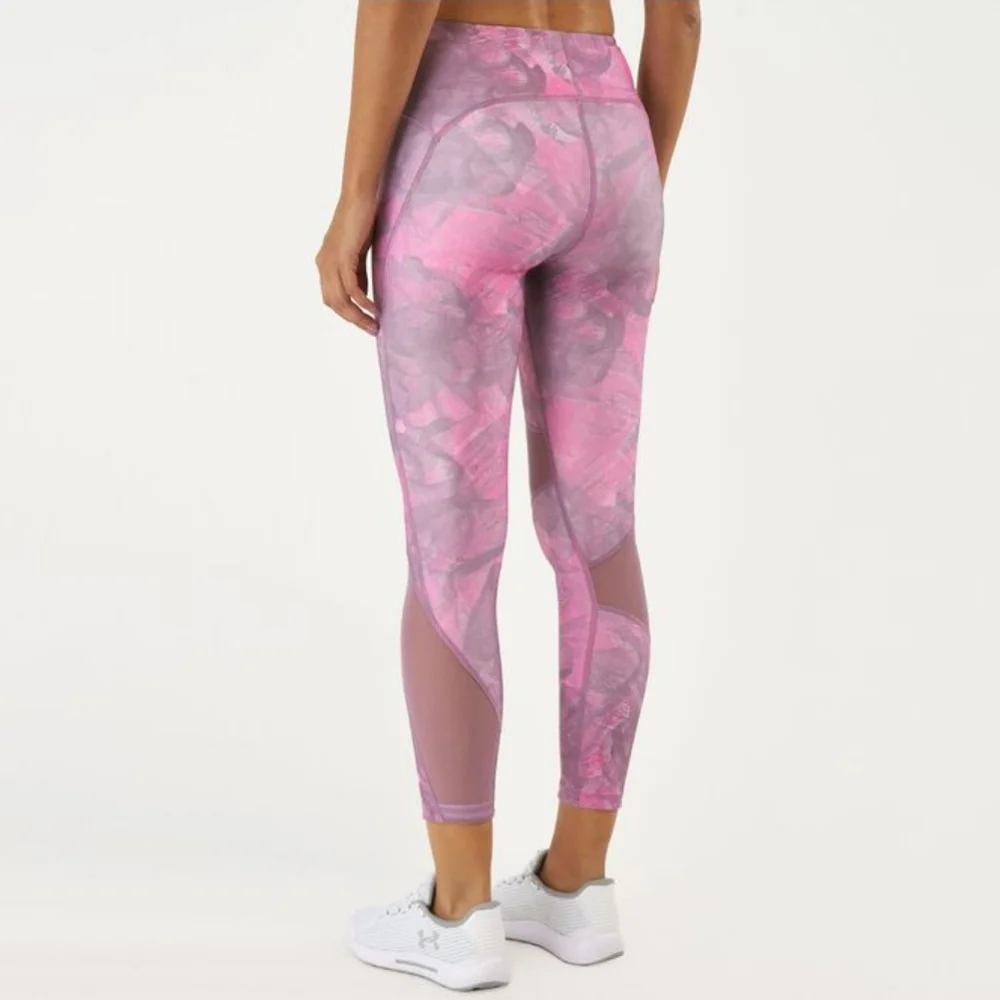NWOT Under Armour Heat Gear Compression Athletic Leggings Printed PINK